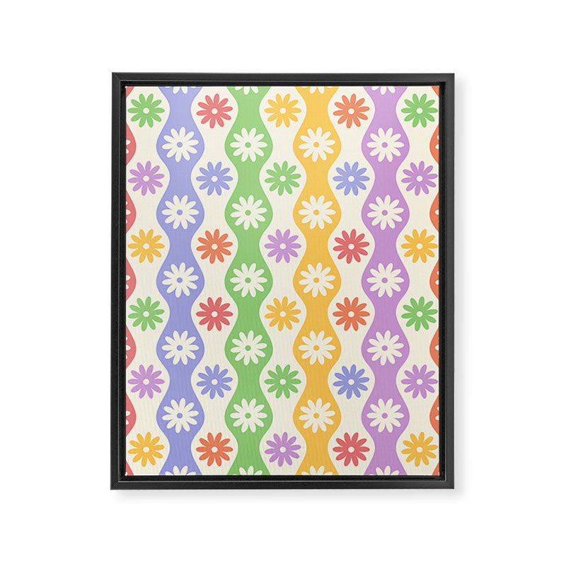 Retro Wavy Stripes with Colorful Flowers Framed Canvas Print Gallery Image 6
