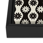 Retro Wavy Stripes with Flowers in Black & Off White Framed Canvas Print Gallery Image 3