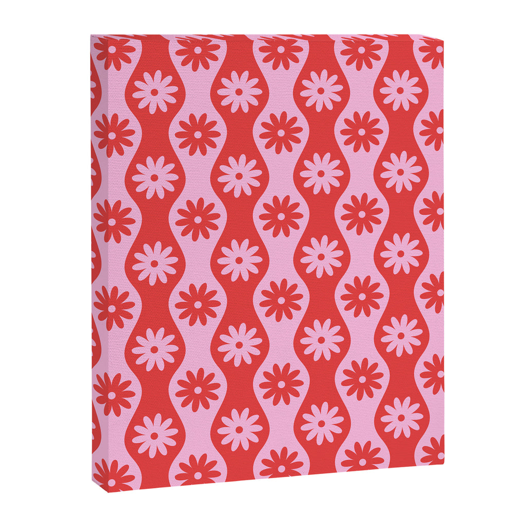 Retro Wavy Stripes with Flowers in Pink & Red Canvas Print Gallery Image 6