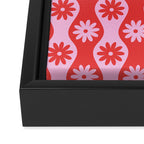 Retro Wavy Stripes with Flowers in Pink & Red Framed Canvas Print Gallery Image 3