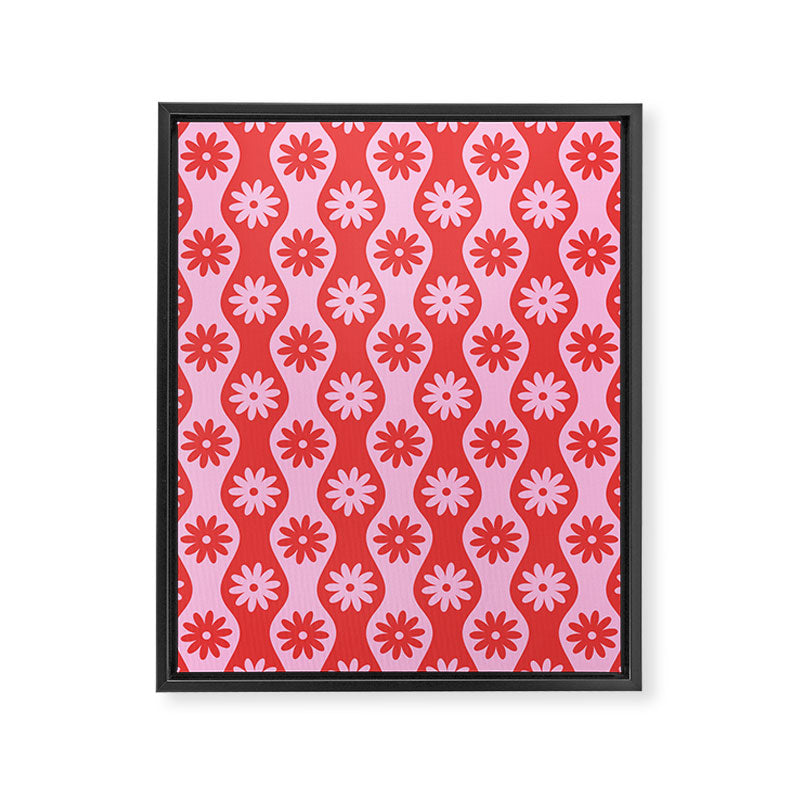 Retro Wavy Stripes with Flowers in Pink & Red Framed Canvas Print Gallery Image 6