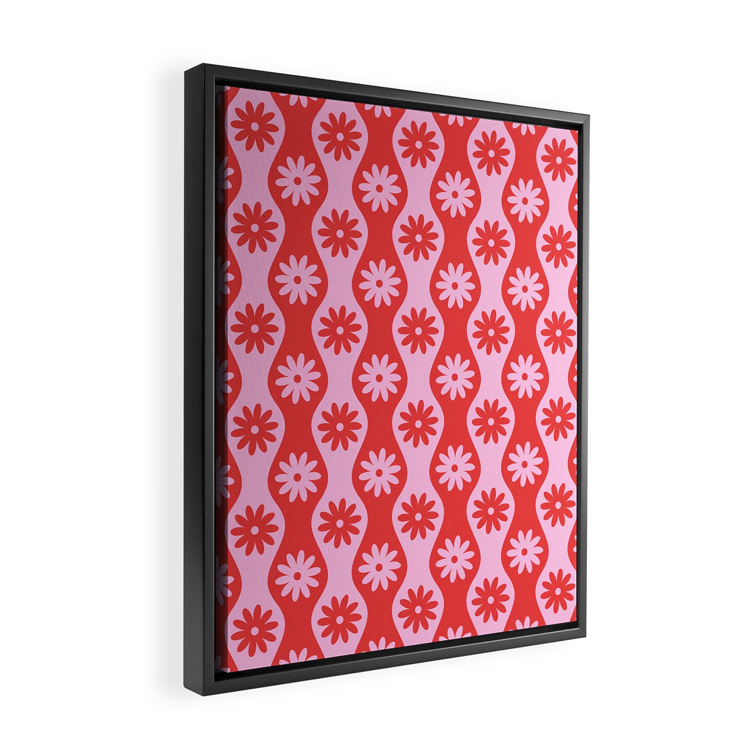 Retro Wavy Stripes with Flowers in Pink & Red Framed Canvas Print Gallery Image 2