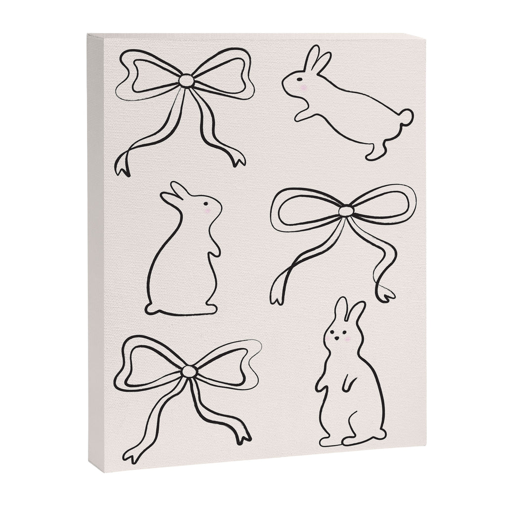 Ribbon Bows and Bunnies in Black and Linen White Canvas Print Gallery Image 8
