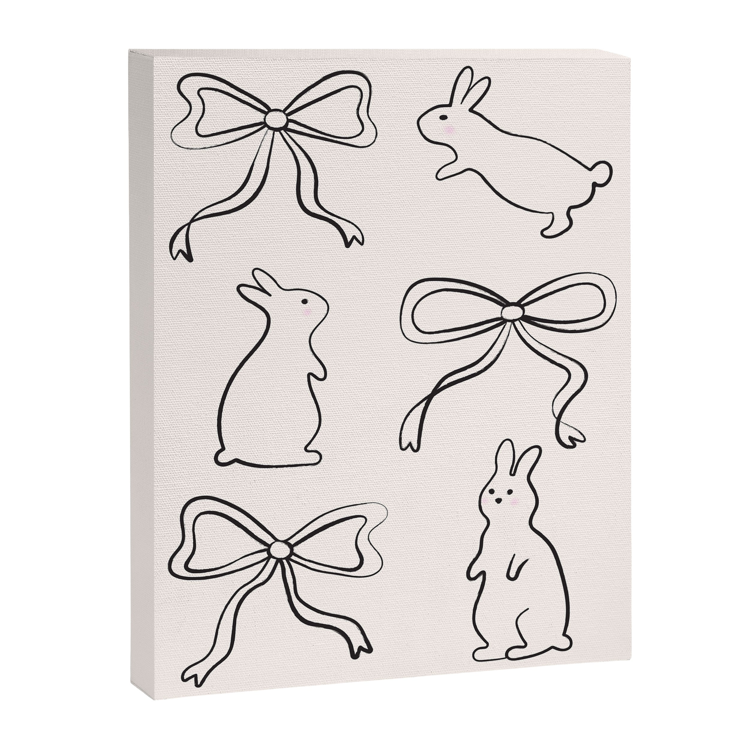Ribbon Bows and Bunnies in Black and Linen White Canvas Print Gallery Image 8