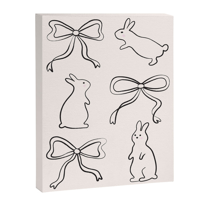 Ribbon Bows and Bunnies in Black and Linen White Canvas Print Gallery Image 1