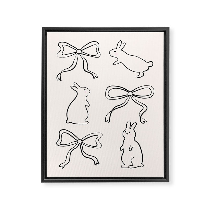 Ribbon Bows and Bunnies in Black and Linen White Framed Canvas Print Gallery Image 8