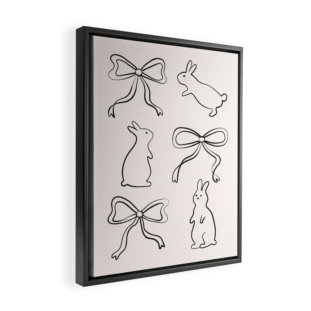 Ribbon Bows and Bunnies in Black and Linen White Framed Canvas Print Gallery Image 2