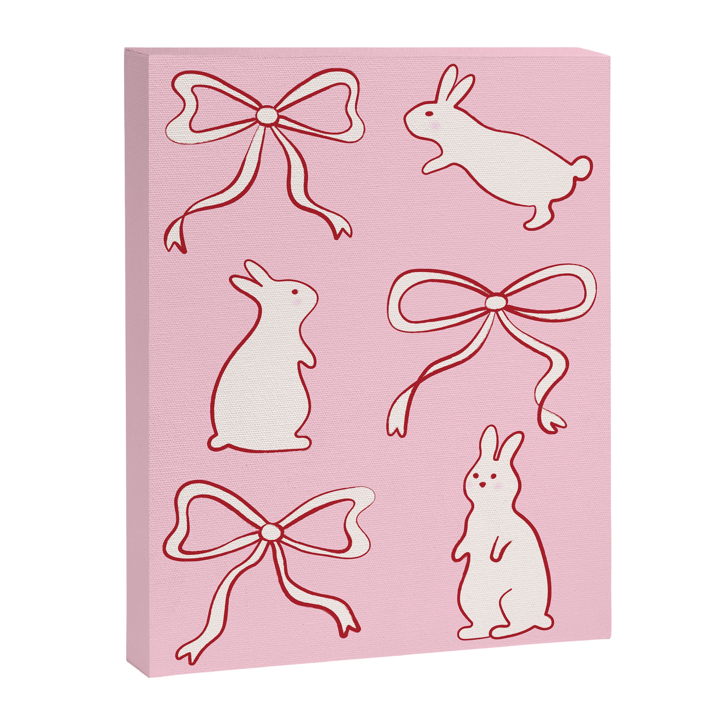 Ribbon Bows and Bunnies in Red, Pink and White Canvas Print Gallery Image 8