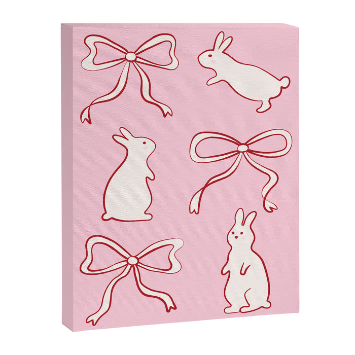 Ribbon Bows and Bunnies in Red, Pink and White Canvas Print Gallery Image 1