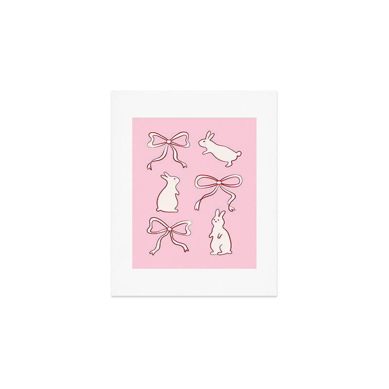 Ribbon Bows and Bunnies in Red, Pink and White Art Print Gallery Image 1
