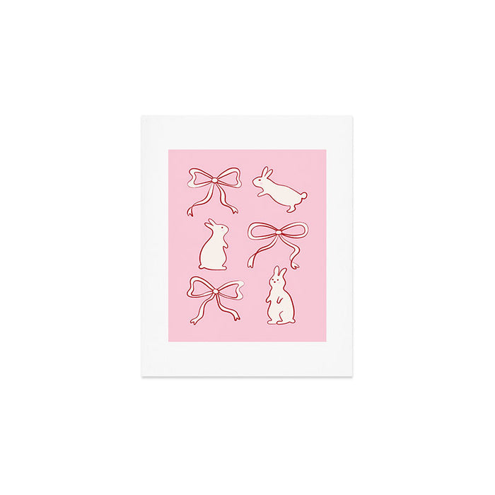 Ribbon Bows and Bunnies in Red, Pink and White Art Print Gallery Image 1