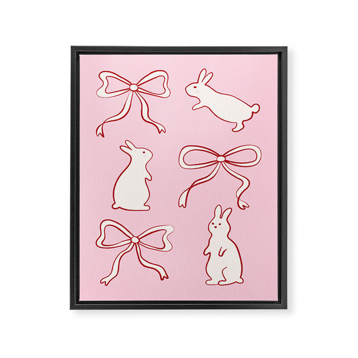 Ribbon Bows and Bunnies in Red, Pink and White Framed Canvas Print Gallery Image 1