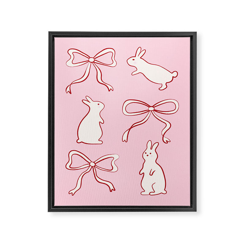 Ribbon Bows and Bunnies in Red, Pink and White Framed Canvas Print Gallery Image 8