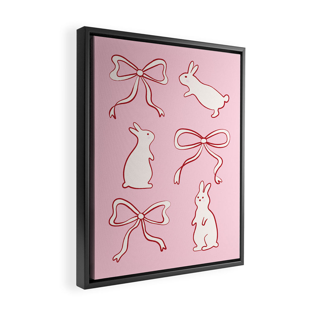 Ribbon Bows and Bunnies in Red, Pink and White Framed Canvas Print Gallery Image 2