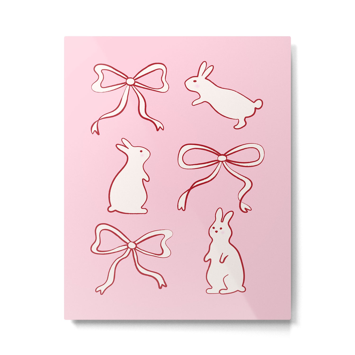 Ribbon Bows and Bunnies in Red, Pink and White Metal Print Gallery Image 6