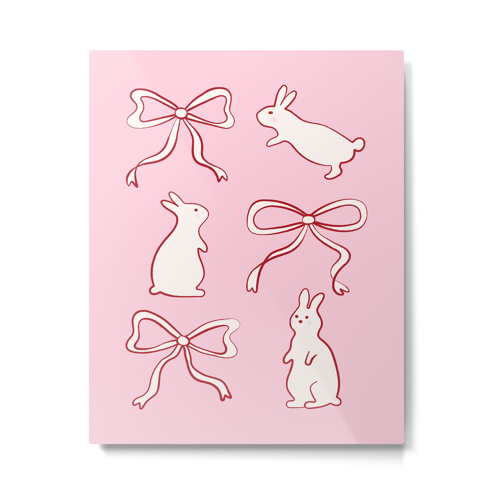 Ribbon Bows and Bunnies in Red, Pink and White Metal Print Gallery Image 6