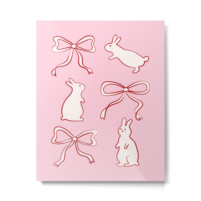 Ribbon Bows and Bunnies in Red, Pink and White Metal Print Gallery Image 1