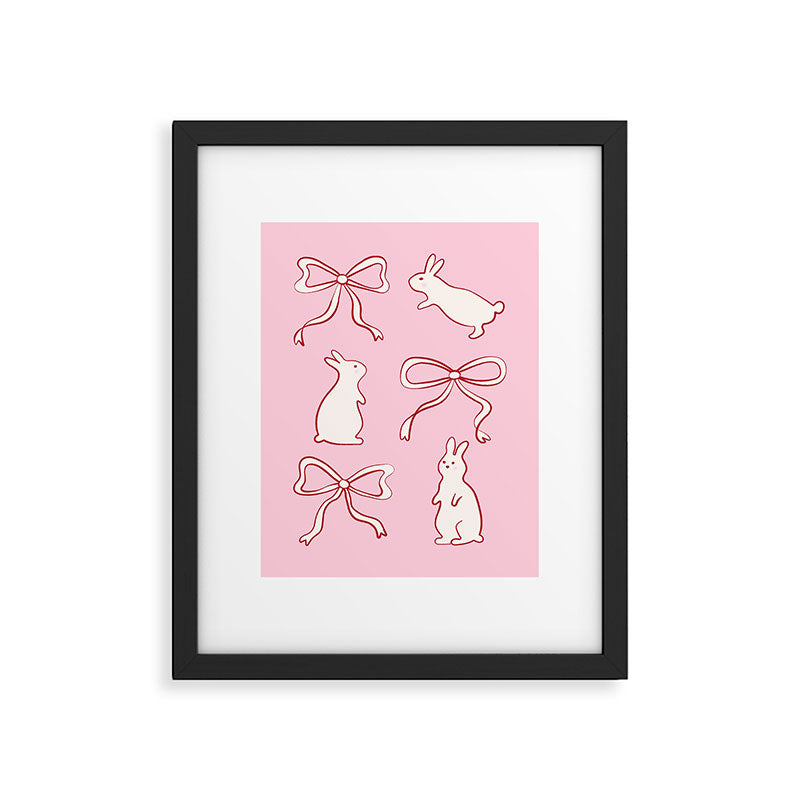 Ribbon Bows and Bunnies in Red, Pink and White Framed Art Print Gallery Image 6