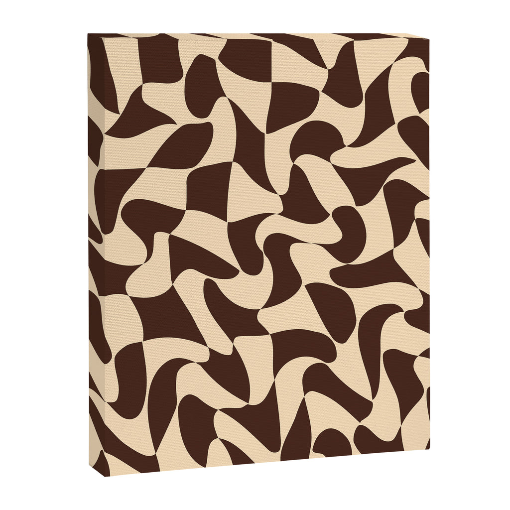 Wavy Checkerboard in Brown & Cream Canvas Print Gallery Image 6