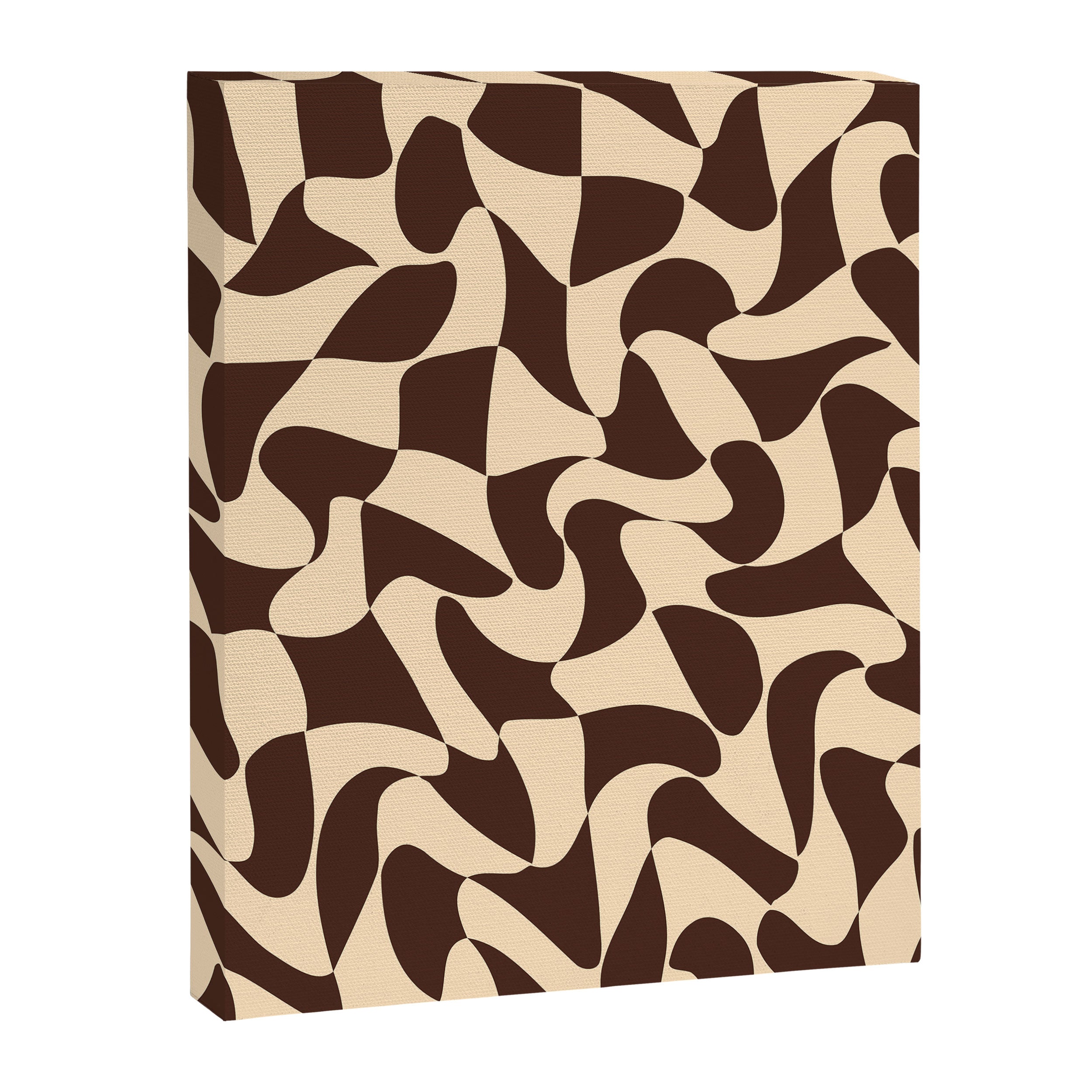 Wavy Checkerboard in Brown & Cream Canvas Print Gallery Image 6