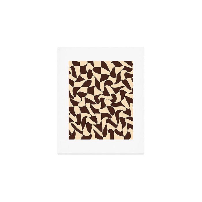 Wavy Checkerboard in Brown & Cream Art Print Gallery Image 1