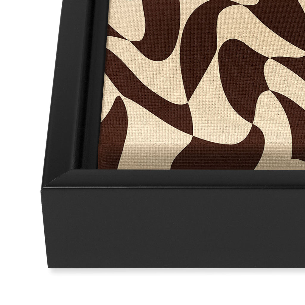 Wavy Checkerboard in Brown & Cream Framed Canvas Print Gallery Image 3