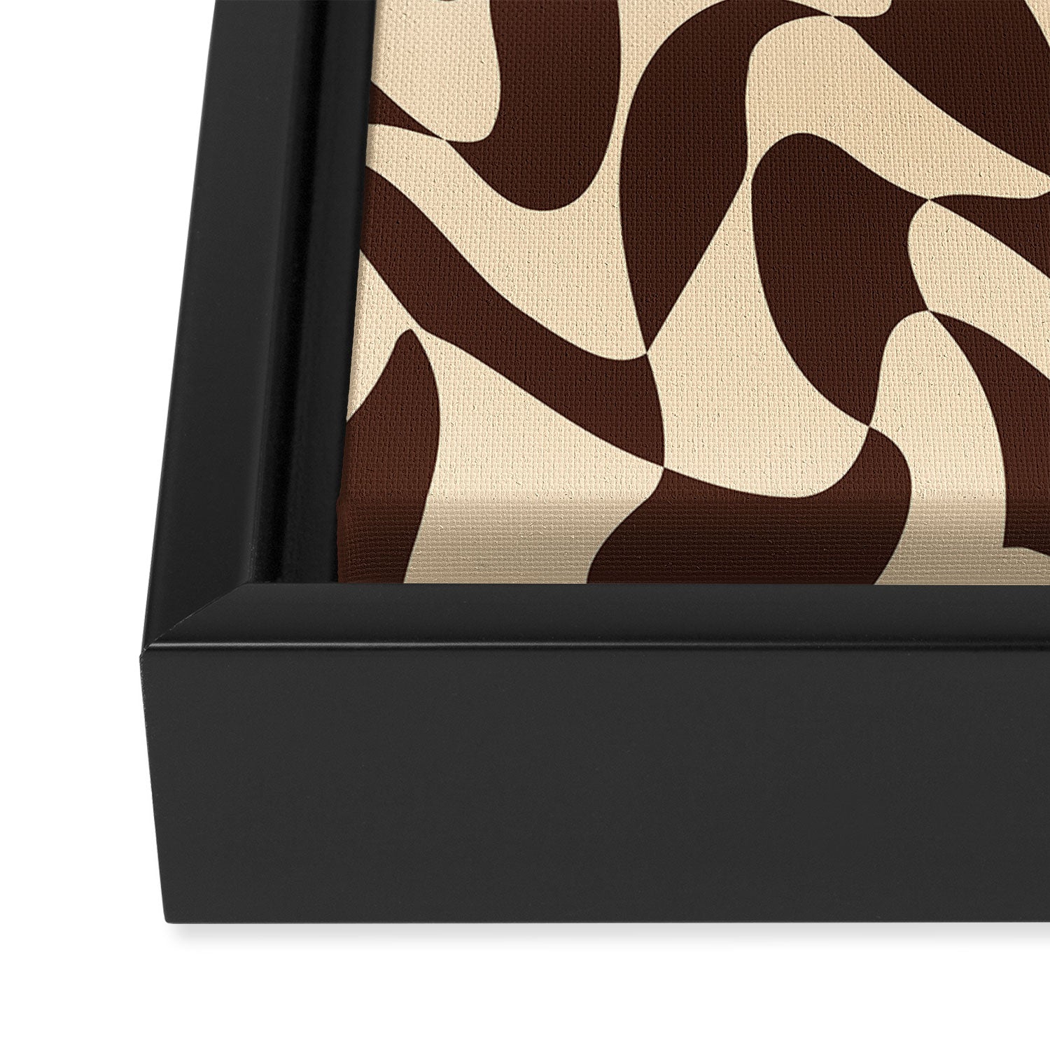Wavy Checkerboard in Brown & Cream Framed Canvas Print Gallery Image 3