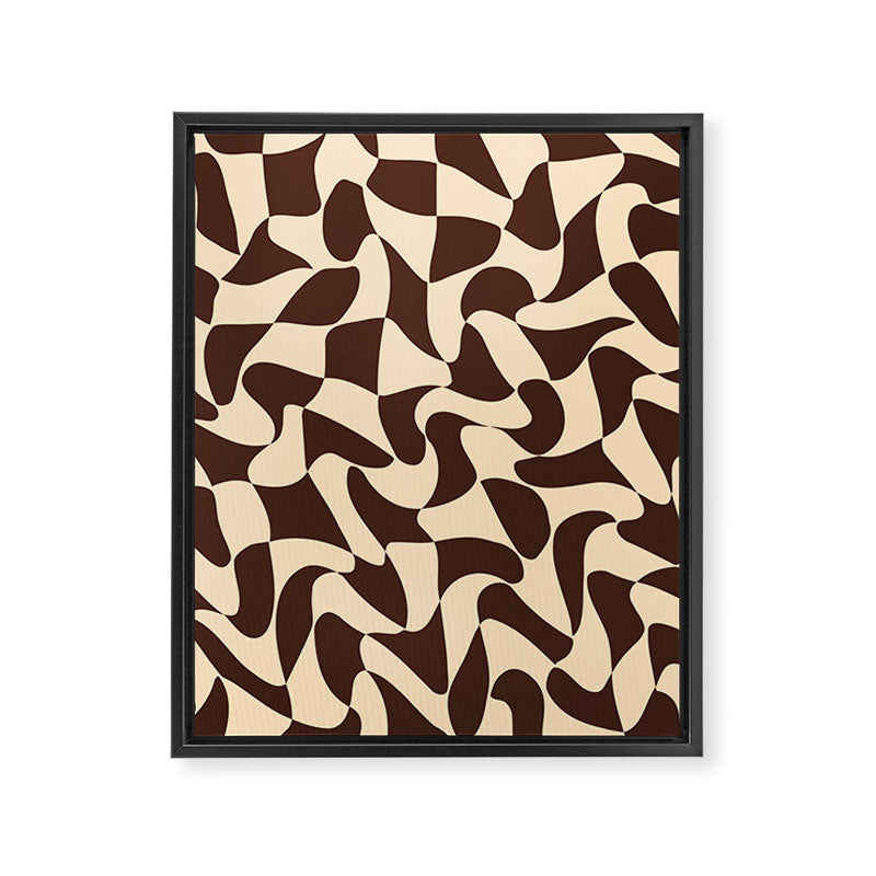 Wavy Checkerboard in Brown & Cream Framed Canvas Print Gallery Image 6