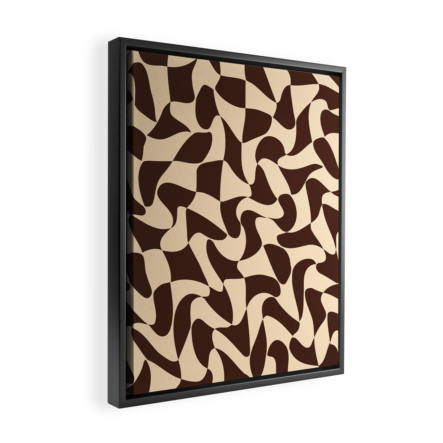 Wavy Checkerboard in Brown & Cream Framed Canvas Print Gallery Image 2