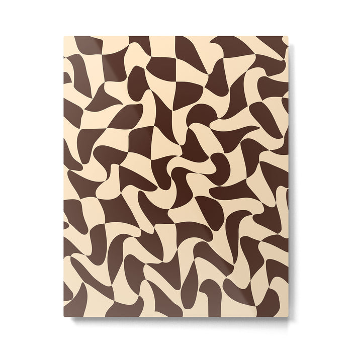 Wavy Checkerboard in Brown & Cream Metal Print Gallery Image 1