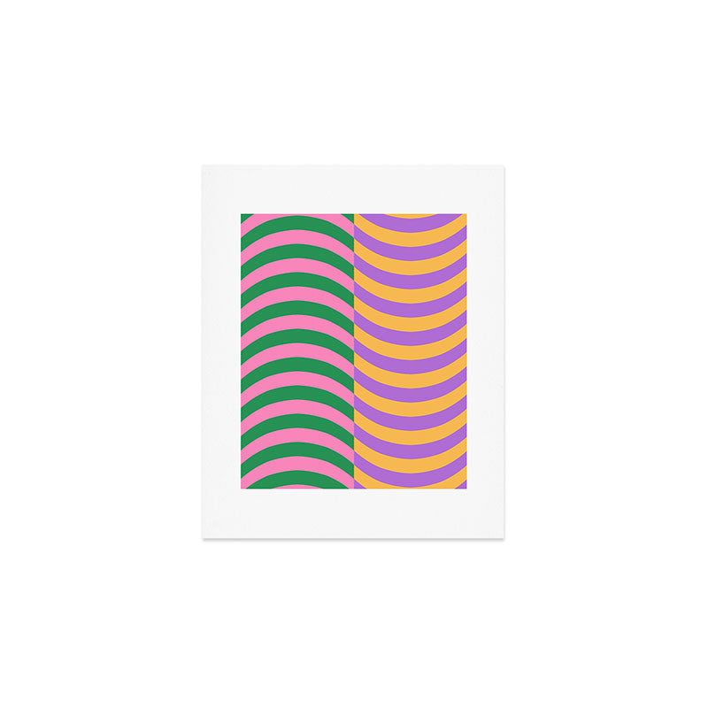 Wavy Stripes in Green, Pink, Purple & Yellow Art Print Gallery Image 1