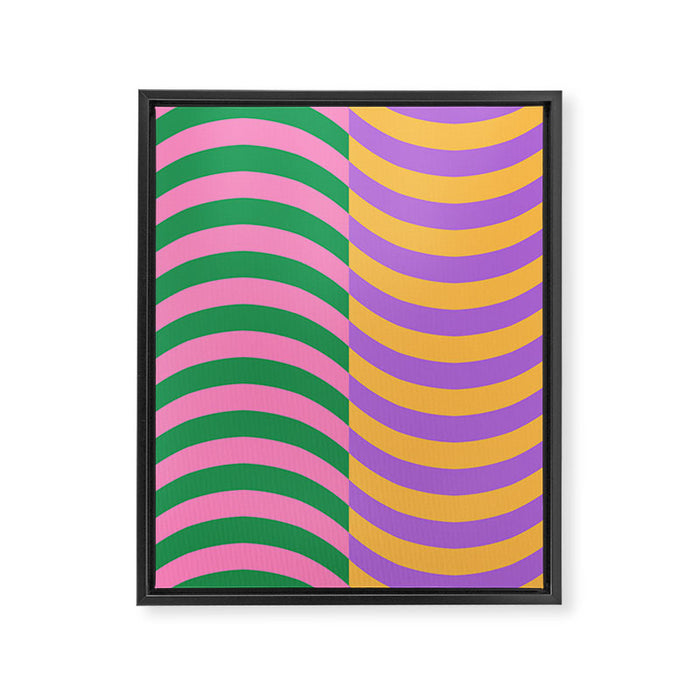 Wavy Stripes in Green, Pink, Purple & Yellow Framed Canvas Print Gallery Image 1