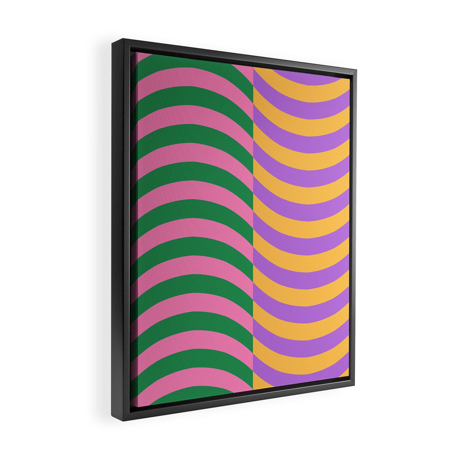 Wavy Stripes in Green, Pink, Purple & Yellow Framed Canvas Print Gallery Image 2