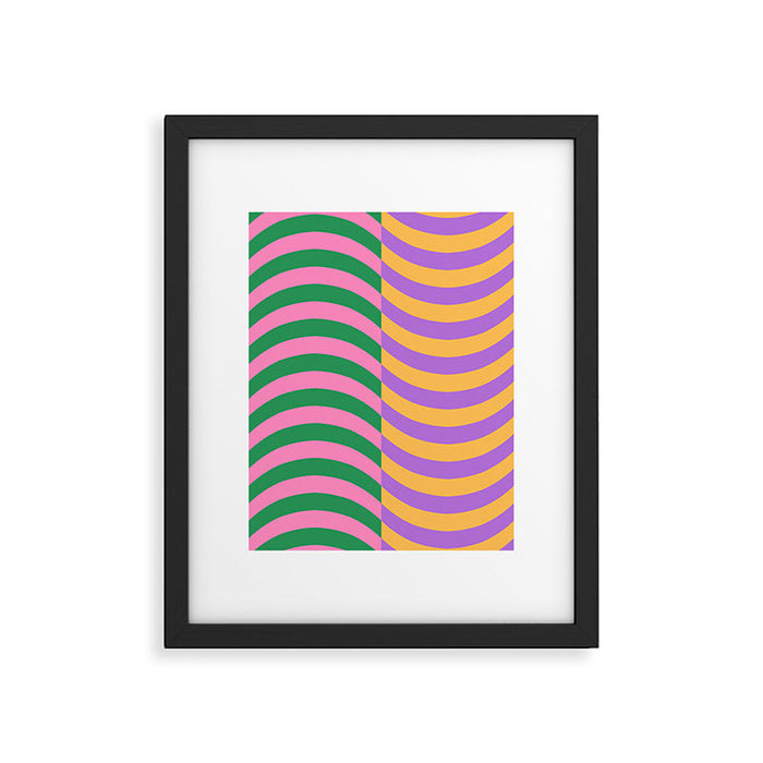 Wavy Stripes in Green, Pink, Purple & Yellow Framed Art Print Gallery Image 1