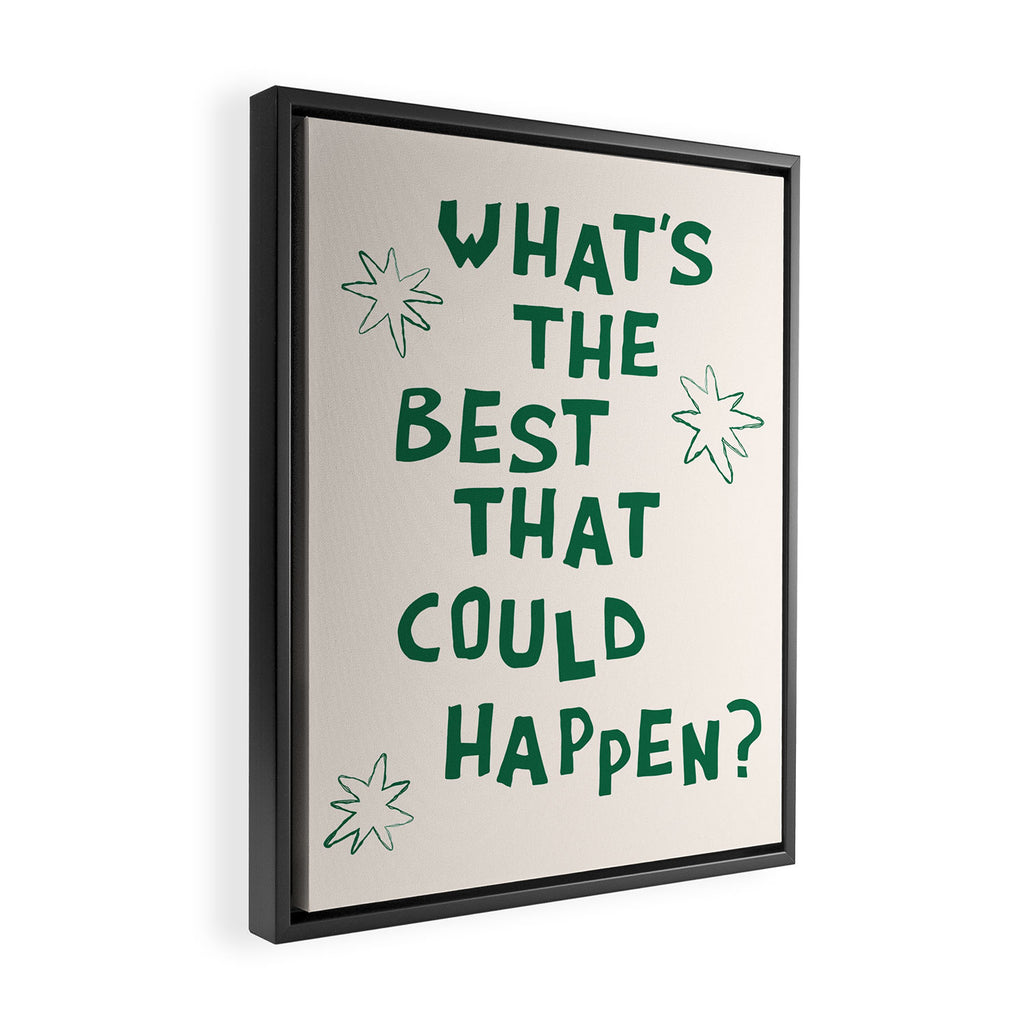 What's The Best That Could Happen in Green and Linen White Framed Canvas Print Gallery Image 2