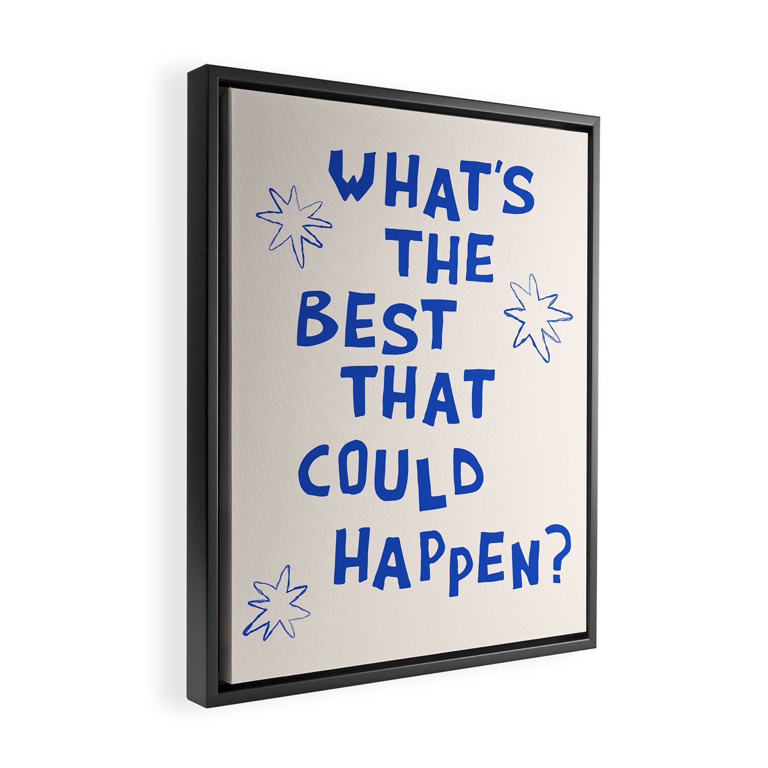 What's The Best That Could Happen in Blue and Linen White Framed Canvas Print Gallery Image 2