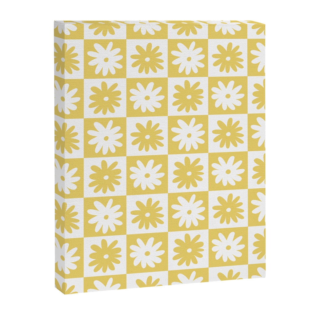 Yellow And White Checkered Flower Pattern Canvas Print Gallery Image 6