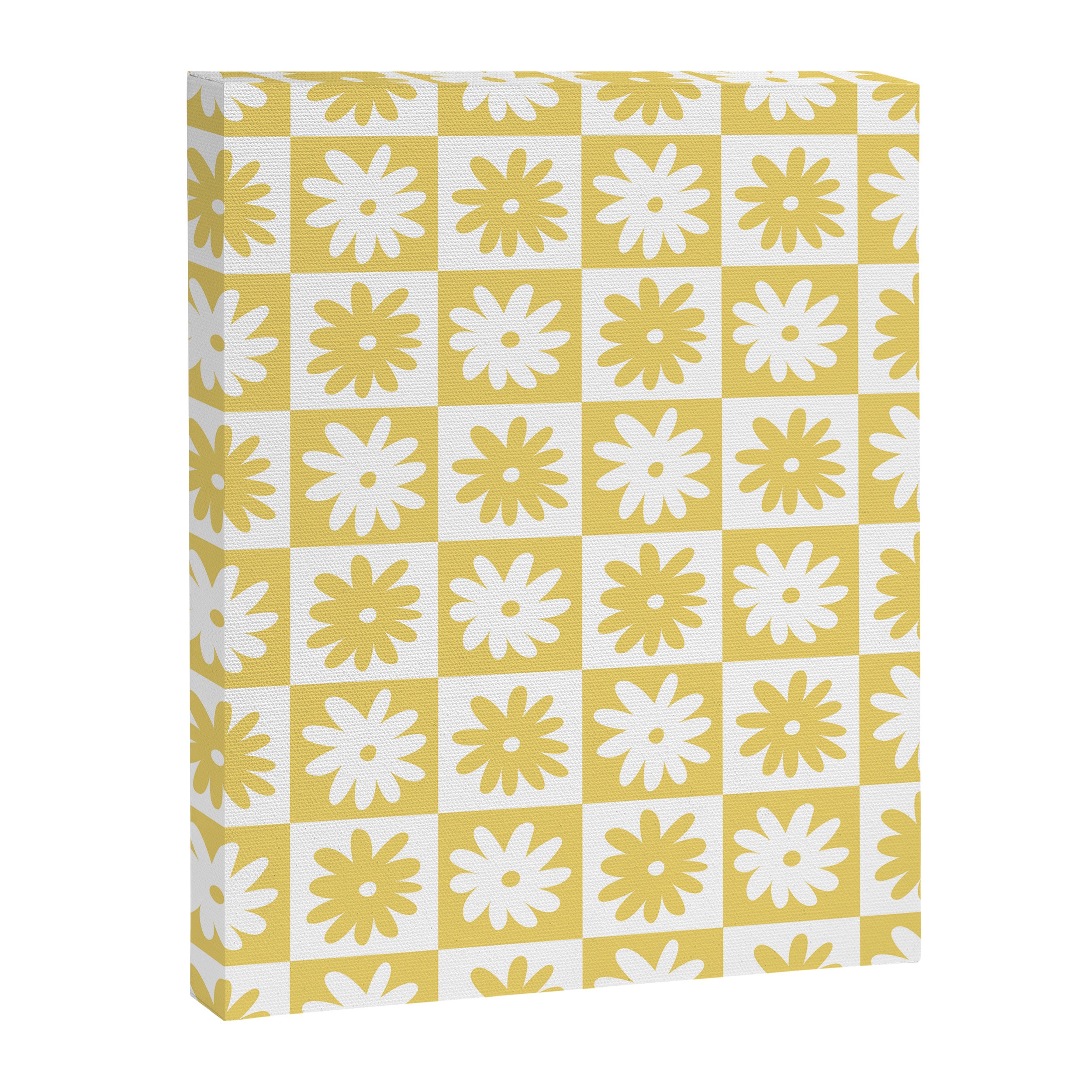 Yellow And White Checkered Flower Pattern Canvas Print Gallery Image 6