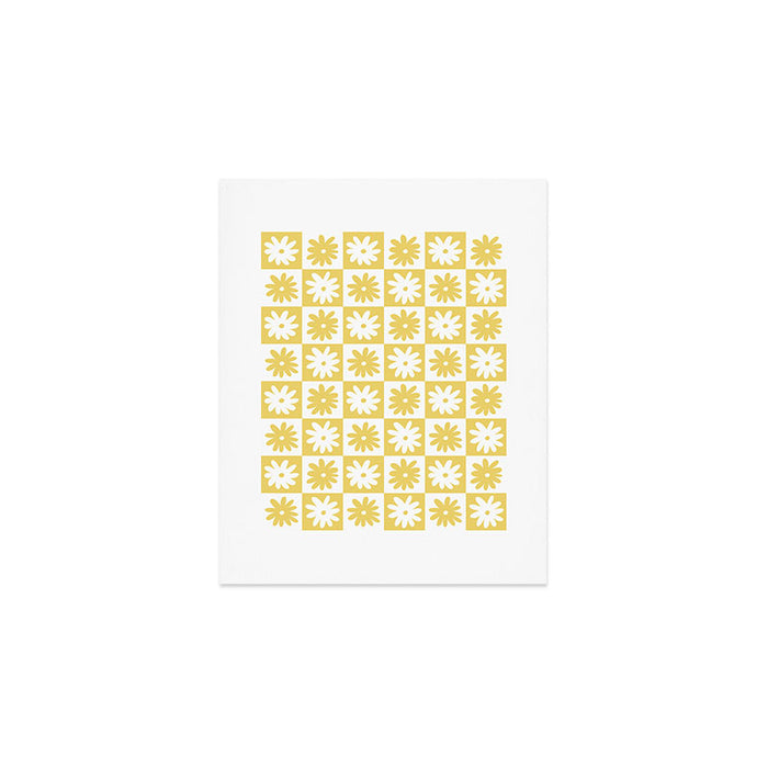 Yellow And White Checkered Flower Pattern Art Print Gallery Image 1
