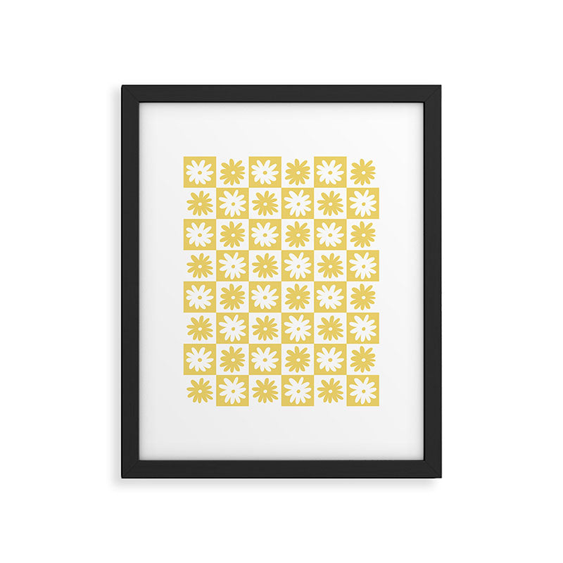 Yellow And White Checkered Flower Pattern Framed Art Print Gallery Image 5