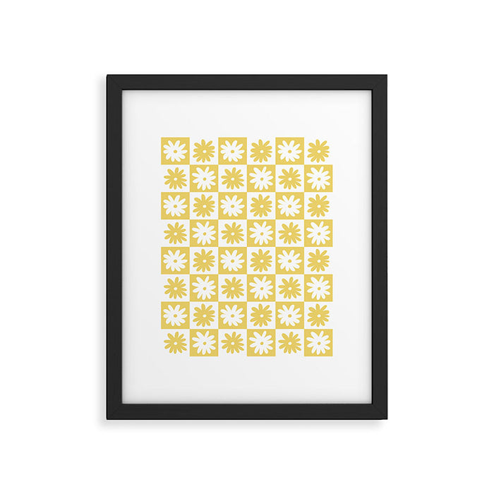 Yellow And White Checkered Flower Pattern Framed Art Print Gallery Image 1