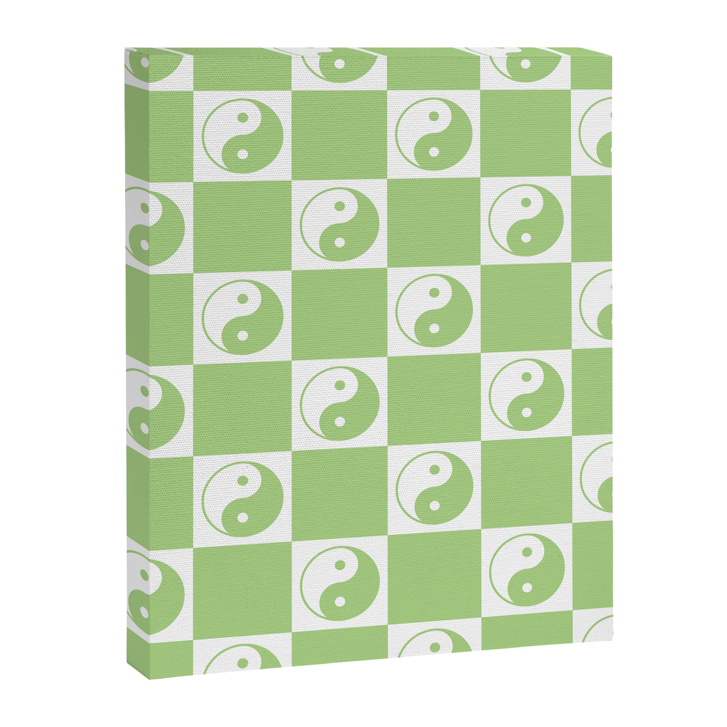 Yin Yang Checker in Green and White Canvas Print Gallery Image 6