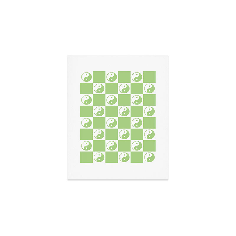 Yin Yang Checker in Green and White Art Print Gallery Image 1