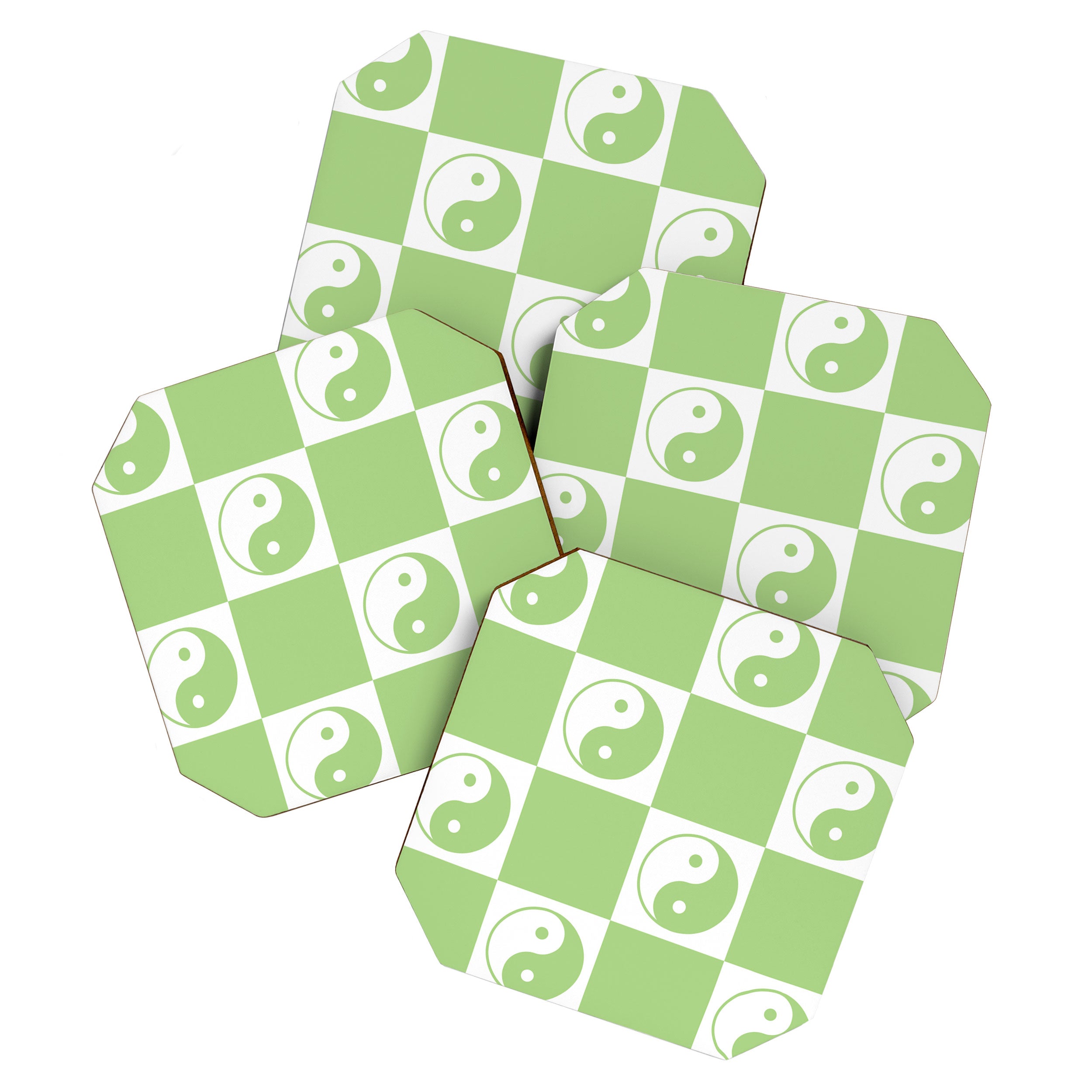 Yin Yang Checker in Green and White Coaster Gallery Image 1