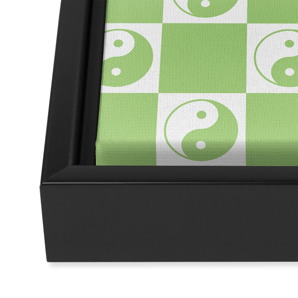 Yin Yang Checker in Green and White Framed Canvas Print Gallery Image 3