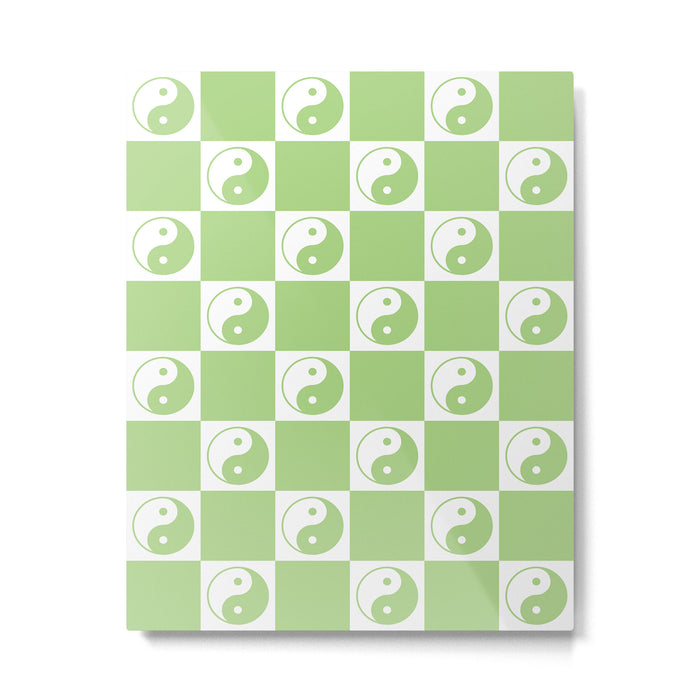 Yin Yang Checker in Green and White Metal Print Gallery Image 1