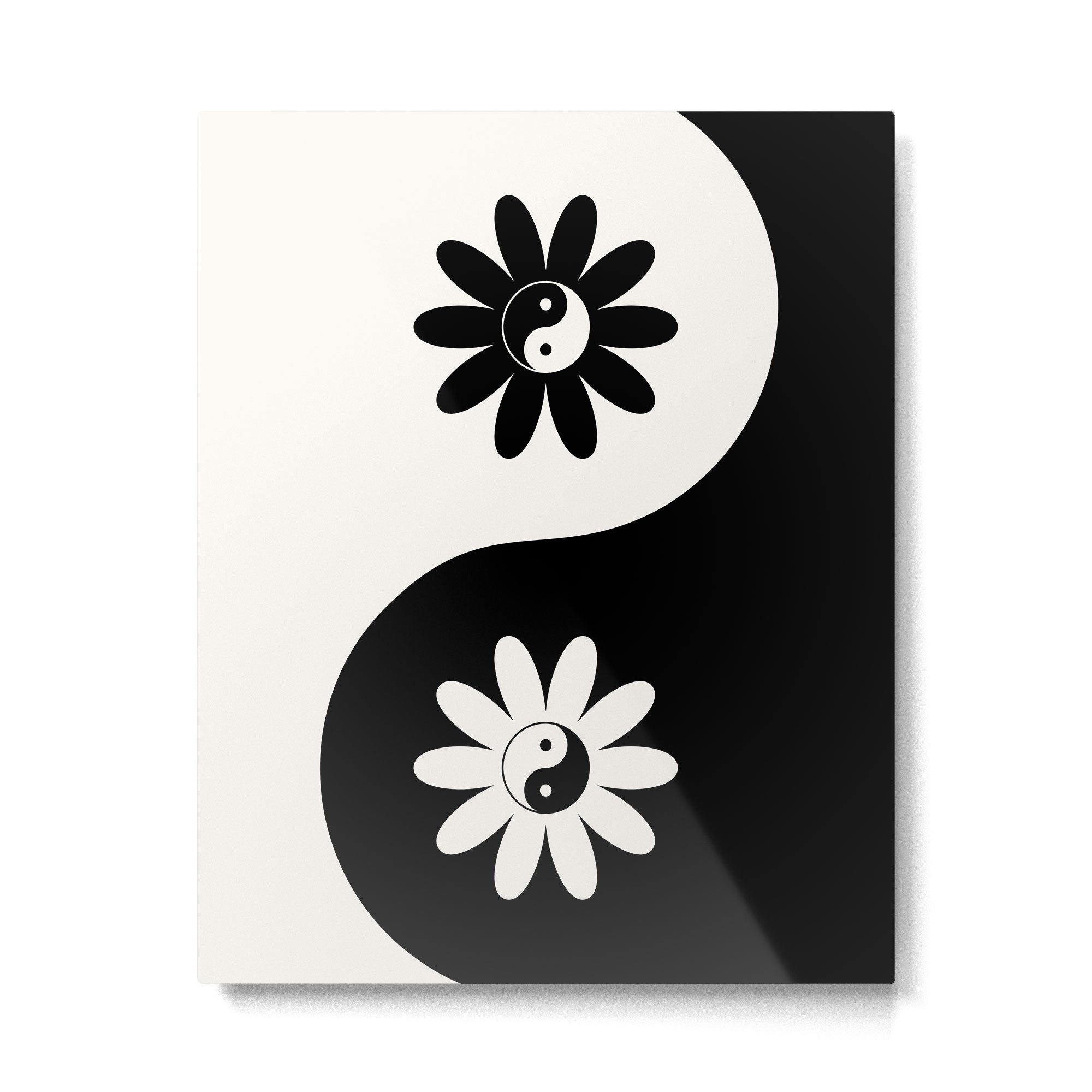 Yin Yang Flower in Black & White Metal Print Gallery Image 6