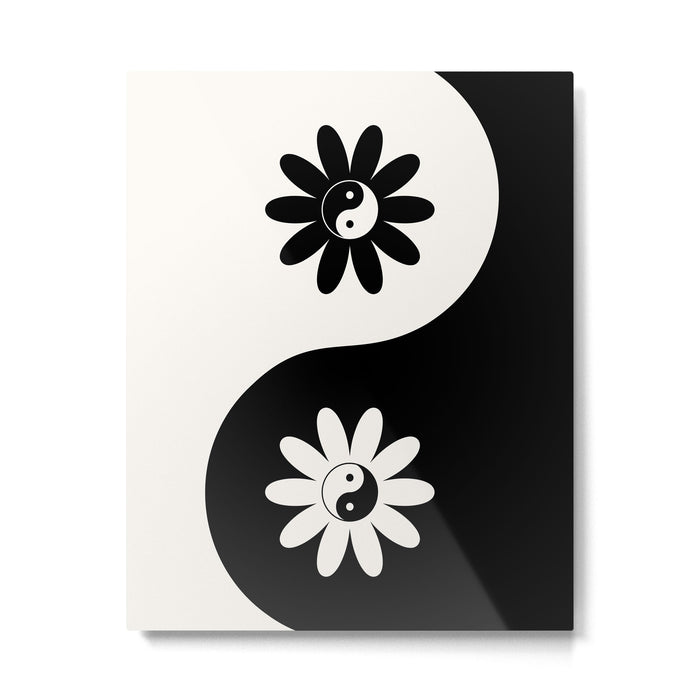 Yin Yang Flower in Black & White Metal Print Gallery Image 1