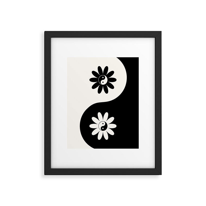 Yin Yang Flower in Black & White Framed Art Print Gallery Image 6
