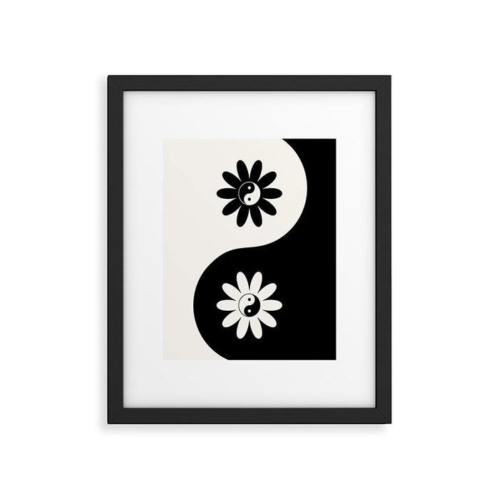 Yin Yang Flower in Black & White Framed Art Print Gallery Image 1